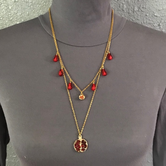 Persephone Greek Goddess Pomegranates and Seeds Handmade 2-Layer Gold Necklace - Picture 8 of 15